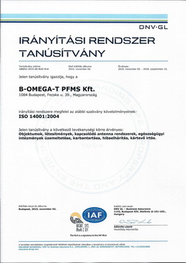 ISO 14001-es tanúsítványunk