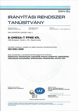 ISO 9001-es tanúsítványunk